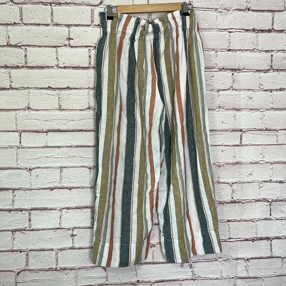Madewell Tie-Waist Huston Pull-On Crop Pants in Stripe Size Large - Picture 6 of 12